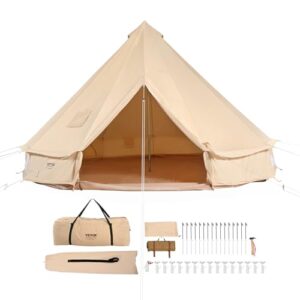 Geräumiges VEVOR Glockenzelt aus TC-Baumwolle mit verzinkten Eisenstangen, ideal für Camping mit bis zu 12 Personen, ausgestattet mit PVC-Bodenplane und 4 belüfteten Fenstern.