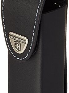 Schwarzes Drehclip-Gürteletui aus hochwertigem Leder für Taschenmesser, stilvolles und funktionales Design mit abgerundeter Klappe und Steckverschluss.