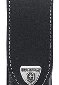 Elegantes schwarzes Gürteletui aus Leder mit Klettverschluss für Schweizer Taschenmesser, ideal für sicheren Transport und stilvolle Aufbewahrung.