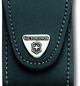 Schwarzes Leder-Gürteletui für Schweizer Taschenmesser, elegantes und funktionales Design mit Druckknopfverschluss.
