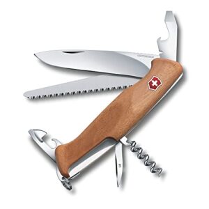 Victorinox Ranger 55 Schweizer Taschenmesser mit Nussbaumholzgriff und 10 Funktionen, inklusive Feststellklinge und Schraubendreher für Outdoor-Aktivitäten.