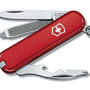 Victorinox Schweizer Taschenmesser Rally in leuchtendem Rot, kompakt für den Schlüsselanhänger mit 9 Funktionen inklusive Klinge und Phillips-Schraubendreher.