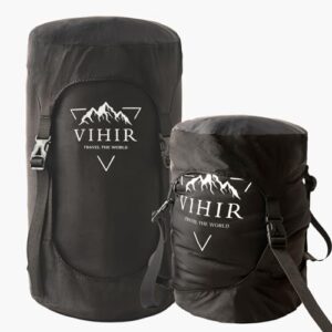 Vihir Kompressionssack in verschiedenen Größen, ideal für Camping und Outdoor-Aktivitäten. Wasserfestes Material schützt Ausrüstung vor Feuchtigkeit.