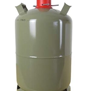 Volthor Stahl Gasflasche Eigentumsflasche 11 kg leer, grün, mit roten Ventilverschluss und Traggriffen, ideal für Grillen, Camping und Heizung.