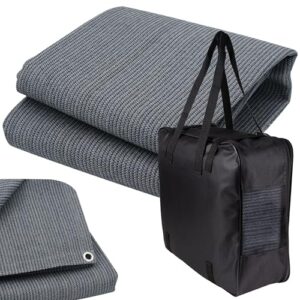 Vorzeltteppich in grau-blau, 250x400 cm, zusammen mit Heringen und tragbarer Tasche für Outdoor-Camping-Aktivitäten.