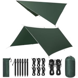 VOSOIR Tarp 3x3M in Dunkelgrün, ultraleichte und wasserdichte Zeltplane mit Zubehör für Outdoor-Aktivitäten wie Camping und Wandern.
