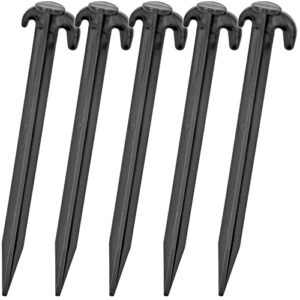 Set von 30 schwarzen Kunststoff Heringen mit Doppelhaken für Zelt- und Bodenbefestigung, ideal für Camping und Outdoor-Aktivitäten, Länge 19,5 cm.