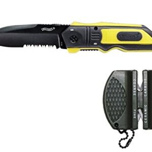Walther ERK Emergency Rescue Knife in Gelb mit Messerschärfer und Holster, ideal für Notfallsituationen