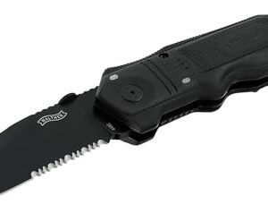 Walther Rettungsmesser ERK - Outdoor Klappmesser mit schwarzer Klinge, Gurtschneider und Notfallhammer, ideal für Notfälle und Outdoor-Abenteuer.