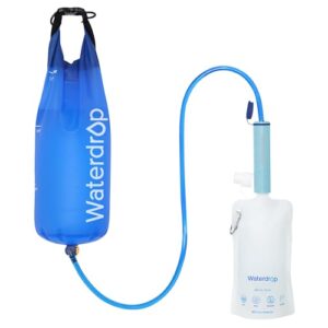 Kompakter Waterdrop Wasserfilter Outdoor mit Wasserbeutel für sicheres Trinkwasser beim Camping und Wandern, entfernt 99,99% aller Bakterien.