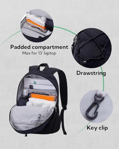 Leichter 12L Wanderrucksack von WATERFLY im minimalistischen Design, ideal für Outdoor-Aktivitäten und den Alltag, ausgestattet mit gepolstertem Laptopfach, elastischem Kordelzug und praktischem Schlüsselclip.