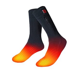 Wiederaufladbare elektrische Heizsocken in modernem Design mit Farbverlauf von Orange zu Schwarz, ideal für kalte Wetterbedingungen und Outdoor-Aktivitäten.