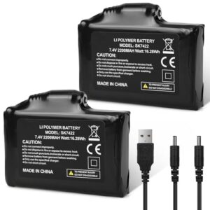 Zwei wiederaufladbare Lithium-Polymer-Batterien mit 7,4V und 2200mAh für beheizte Handschuhe und Socken, inklusive USB-Kabel und Steckern zur einfachen Handhabung.