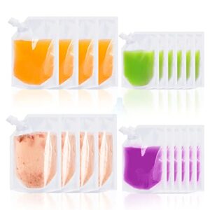Set von 20 wiederverwendbaren Getränkebeuteln in verschiedenen Farben und Größen für Festivals, Camping und Partys, aus robustem Kunststoff, transparent und praktisch für die Aufbewahrung von Getränken.