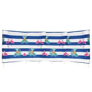 Tropischer Windschutz und Sichtschutz mit Flamingo- und Ananas-Motiven, ideal für den Einsatz am Strand oder im Garten. Länger als 10 Meter für optimalen Schutz und stilvolle Privatsphäre.