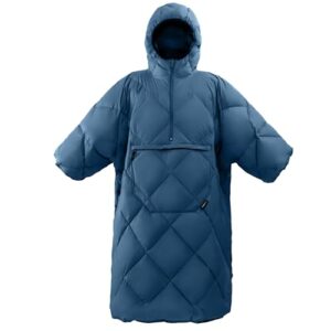 ATEPA Winter Poncho in Blau - Tragbare Decke und Umhang mit Kapuze für optimalen Komfort an kalten Tagen, ideal für drinnen und draußen.