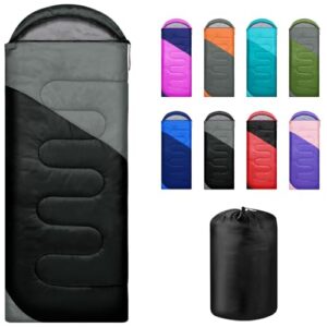 Yarmiene Schlafsack für 3-4 Jahreszeiten in Schwarz und Grau, ideal für Erwachsene und Kinder, geeignet für Camping, Wandern und Reisen.