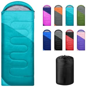 Yarmiene Schlafsack für 3-4 Jahreszeiten in Türkis mit modernem Design, ideal für Camping, Wandern und Outdoor-Aktivitäten. Sichtbare Schlafsäcke in verschiedenen Farben im Hintergrund.