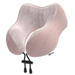 Yomisee Nackenkissen in Rosa, ergonomisch, aus Memory Foam mit Samtbezug, ideal für Reisen, Camping und Büro.