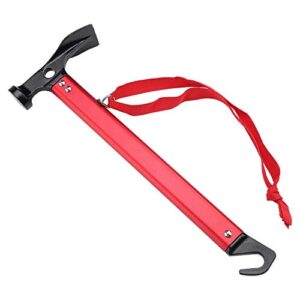 Yosoo Multifunktionshammer für Zelte in Rot mit Aluminiumgriff und Haken-/Heringzieher-Funktion, ideal für Camping und Outdoor-Aktivitäten.