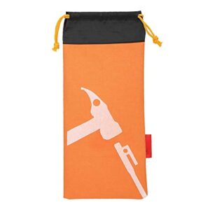 Tragbare Zelt Peg Tasche in Orange für Zeltheringe und Campingzubehör mit Kordelzug und stilisierten Werkzeuggrafiken.