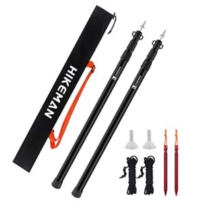 Set von zwei robusten Aluminium-Zeltstangen in schwarzer Farbe, verpackt in einem praktischen Transportbeutel mit orangefarbenem Griff, geeignet für Camping, Planen und Sonnensegel.