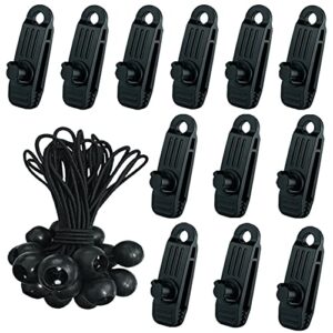 24-teiliges Set aus Krokodilmund-Planenklammern und elastischen Bungee-Seilen für Outdoor-Aktivitäten, ideal zum Sichern von Zelten und Planen.