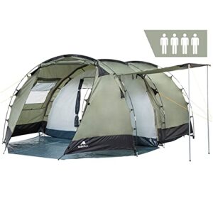 CampFeuer Zelt Super+ für 4 Personen | Olivgrün/Schwarz | Großes Tunnelzelt mit 2 Eingängen und Vordach, 3000 mm Wassersäule | Gruppenzelt, Campingzelt, Familienzelt