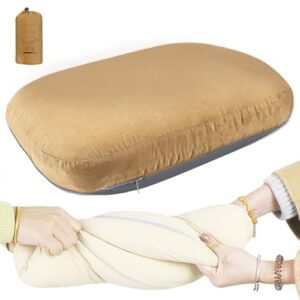 Komprimierbares Reisekissen für Camping und Rucksackreisen, Nackenkissen aus Memory-Foam, abziehbarer Kissenbezug, Khakifarbenes Reisebegleiter Kopfkissen