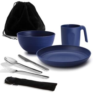 Camping-Mess-Kit-inklusive-Messer-Löffel-Gabel-Besteck-Set-Tasse-Schüssel-Teller-Komplettset-für-alle-Abenteurer-und-Camping-Liebhaber-reisefrei-solide-Qualität