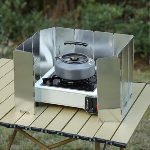 Campingkocher Windschutz, 12-teiliger faltbarer Windschutz Gaskocher, 1 m langer Metall Windschutz für Campingkocher, Camping Gaskocher Windschutz mit eleganten Verpackung