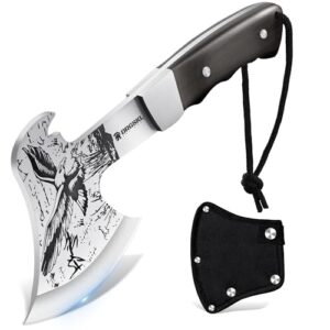 Camping-Axt, Survival-Spaltaxt, portable Freizeit-Hand-Wikinger-Axt mit Scheide für Bushcraft, Jagd, Trekking und Gartenarbeit