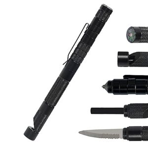 FLYAMAPIRIT Taktischer Selbstverteidigungsstift mit Glasbrecher, Kompass, Alarmpfeife und Magnesium-Feuerstein, ideal für Outdoor-Abenteuer und Selbstverteidigung.