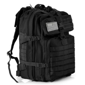 GUJOIN 50L strapazierfähiger Nylon Rucksack in Schwarz, ideal für Outdoor-Aktivitäten wie Angeln, Jagen und Camping, mit mehreren Fächern und wasserdichtem Design.