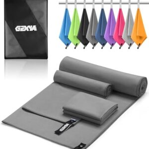 Mikrofaser Handtücher 3er Set, schnelltrocknendes Microfaser Handtuch für Fitness und Sport, großes Badetuch plus zwei kleine Towels, Dark Grey