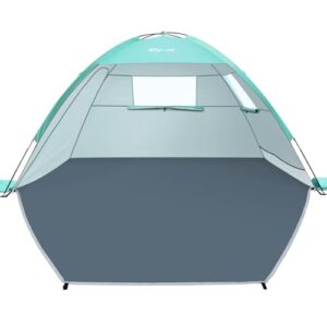 Glymnis Strandmuschel, ein leichtes und komfortables Strandzelt mit 2 Reißverschlusstüren, UV-Schutz UPF50+ und Windschutz für 2-3 Personen.