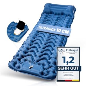 Aufblasbare Isomatte für Camping und Outdoor-Aktivitäten, 10cm hoch, mit Fußpumpe, ideal für Schlafkomfort auf harten oder kalten Böden