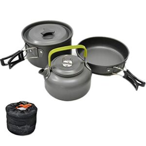 Camping Kochgeschirr Set 2-3 Personen, faltbarer Campingkochtopf, Pfanne und Teekanne aus Aluminium, ideal für Outdoor Abenteuer und Wandern