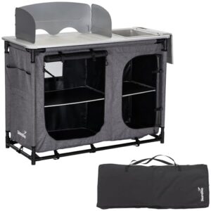 Skandika Campingküche Ruoka, Campingschrank mit Aluminiumgestell, Abnehmbarer Wind- und Spritzschutz