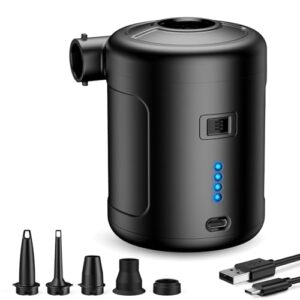 Tragbare elektrische Luftpumpe SUPPOU mit kabelloser Funktion, 6000mAh Akku und mehreren Aufsätzen für Luftmatratzen, Planschbecken und Campingbedarf.