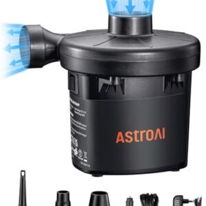AstroAI Elektrische Luftpumpe für Luftmatratze, 2 in 1 Inflate und Deflate Pumpe mit 3 Luftdüse für aufblasbare Matratze Pool Schwimmring Spielzeugfloß