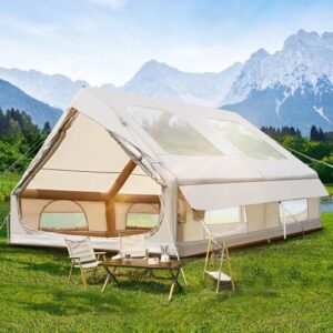 Aufblasbares Gampingzelt mit Kaminöffnung und Dachfenster, Outdoor-Zelt für 2-10 Personen