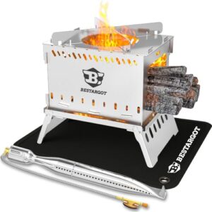 Multifunktionaler Campingkocher und Holzofen mit Brennerrohr und Feuerfester Tasche für Grillen, Kochen, Camping, Balkon und Garten