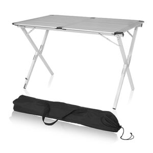Campart TA-0413 wetterbeständiger Rolltisch aus Aluminium in Silber, ideal für Camping und Outdoor-Aktivitäten, inklusive Aufbewahrungstasche.