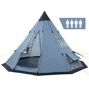 CampFeuer Tipi Zelt Spirit für 4 Personen in Grau, ideal für Camping und Outdoor-Aktivitäten, mit einfachem Zugang und seitlichen Belüftungsfenstern.