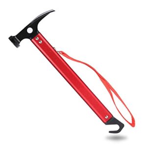 Multifunktions Camping Hammer in Rot, geeignet zum Einschlagen von Heringen und Zeltabzieher, ideal für Outdoor-Aktivitäten.