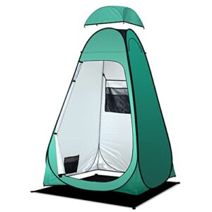 Grünes Camping Toilettenzelt Pop Up für Dusch- und Umkleidezwecke, bietet Privatsphäre und Komfort, ideal für Outdoor-Aktivitäten.