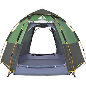 Wasserdichtes Kuppelzelt für 3-4 Personen in grün und braun, ideal für Camping und Outdoor-Aktivitäten, mit großer Belüftung und praktischer Tragetasche.