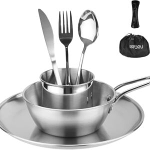 8-teiliges Campingbesteck Set aus Edelstahl mit Teller, Schüssel, Tasse und Besteck für Outdoor Aktivitäten