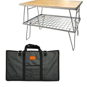 Campingmoon Faltbarer Campinggrill aus Edelstahl mit abnehmbarer Bambusplatte, ideal für Outdoor-Aktivitäten und Camping, platzsparend und leicht zu transportieren.